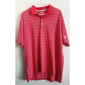 Adidas • Red White Striped Climalite Mens Golf Polo